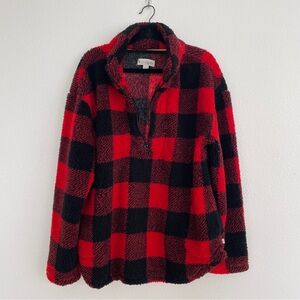 Koolaburra By UGG Red & Black Plaid Fleece Pullover Brushed Back Sherpa Pullover